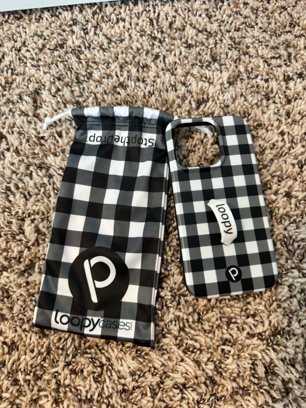 Loopy Case Black & White Buffalo Check Phone Case with Loopy Grip iPhone 12 Pro
